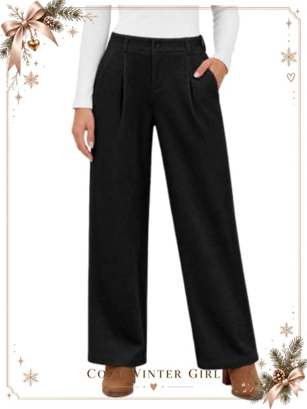 High Waisted Corduroy Straight Leg Pleated Trousers